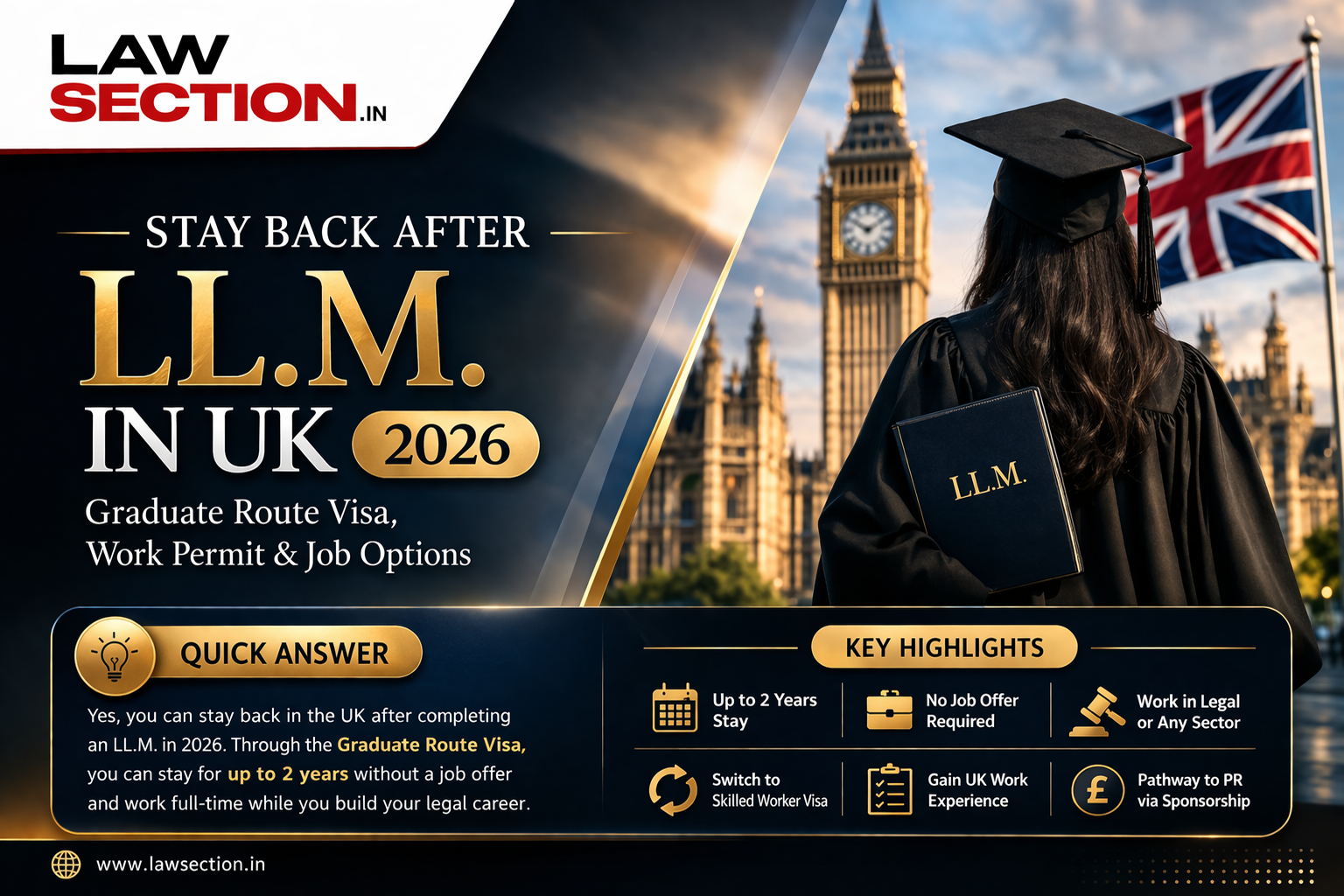 Stay Back After LL.M. in UK (2026): Graduate Route Visa, Work Permit & Job Options