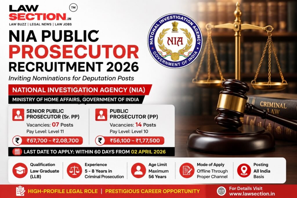 NIA Public Prosecutor jobs 2026 | Lawsection.in