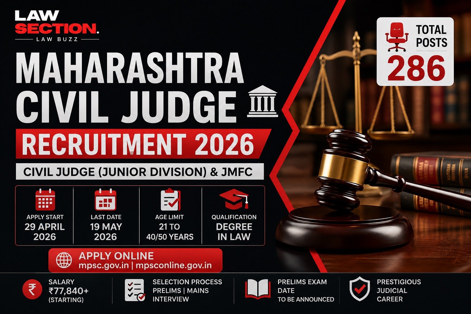 Maharashtra Civil Judge Recruitment 2026 – Apply Online, Eligibility, Salary & Exam Details Maharashtra Civil Judge Recruitment 2026 – Apply Online, Eligibility, Salary & Exam Details